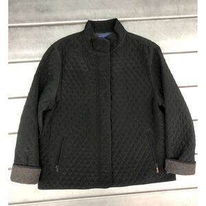 J Mclaughlin Quilted Jacket Womens Large Black Zip Up Lined Double Pockets‎